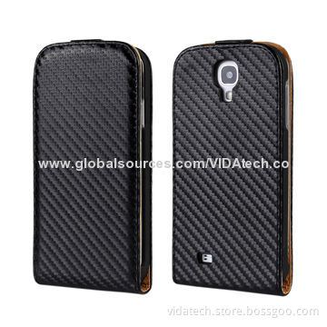 Carbon Fiber Vertical Flip Leather Case for Samsung Galaxy S4 I9500